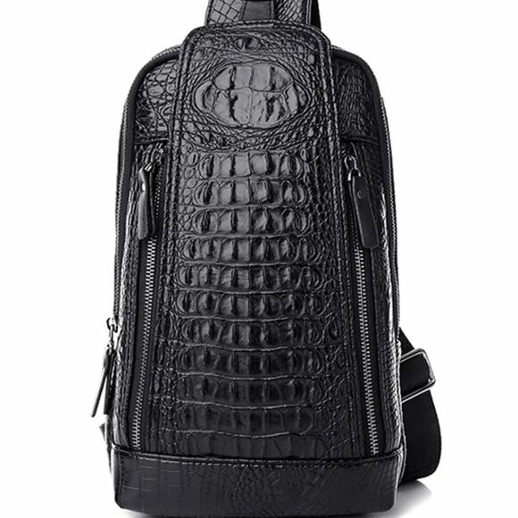 Men's Leather Crocodile Pattern Chest Bag Sling Backpack Crossbody Travel Bag - Picture 7 of 9